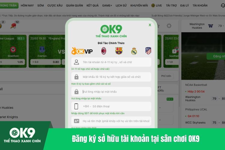 Đăng ký sở hữu tài khoản tại sân chơi OK9
